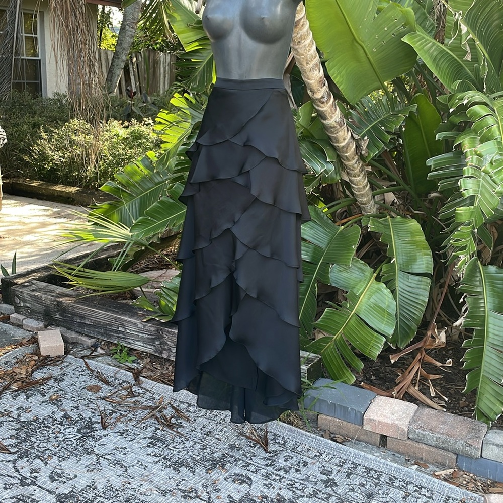 Xscape ruffled high low satin maxi skirt